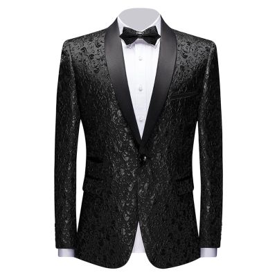 Men Floral Dress Suit Jacket Stylish Lapel Luxury Dinner Party Blazer Slim Fit Printed Wedding Sport Coat Tuxedo (Black,6X-Large)