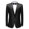 Men Floral Dress Suit Jacket Stylish Lapel Luxury Dinner Party Blazer Slim Fit Printed Wedding Sport Coat Tuxedo (Black,6X-Large) view 1