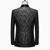 Men Floral Dress Suit Jacket Stylish Lapel Luxury Dinner Party Blazer Slim Fit Printed Wedding Sport Coat Tuxedo (Black,6X-Large) view 2