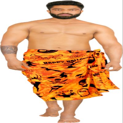 HAPPY BAY Men's Pareo Halloween Costumes Scary Theme Party Swim Trunks Swimwear Cover Up Beach Wrap Sarong for Men One Size Scary Skull, Spooky Orange