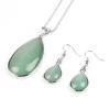 Women Boho Jewelry Sets Natural Gemstone Water Drop Necklace Earrings Set Lapis Lazuli Opal Pink Quartz Chakra Healing E567,Green Aventurine view 1