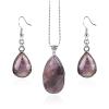 Women Boho Jewelry Sets Natural Gemstone Water Drop Necklace Earrings Set Lapis Lazuli Opal Pink Quartz Chakra Healing E567,Green Aventurine view 2