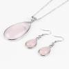 Women Boho Jewelry Sets Natural Gemstone Water Drop Necklace Earrings Set Lapis Lazuli Opal Pink Quartz Chakra Healing E567,Green Aventurine view 4