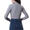 Ambar Women's Mock Neck Long Sleeve Slim Fit Ribbed Knit Top, Grey,S - US view 2