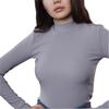 Ambar Women's Mock Neck Long Sleeve Slim Fit Ribbed Knit Top, Grey,S - US view 3