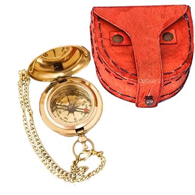 Brass Nautical Pocket Compass with Chain & Leather Box  Vintage Camping & Hiking Compass, Marine Graduation Gift for Men, Travel Directional Tool for Backpacking & Outdoor Adventures