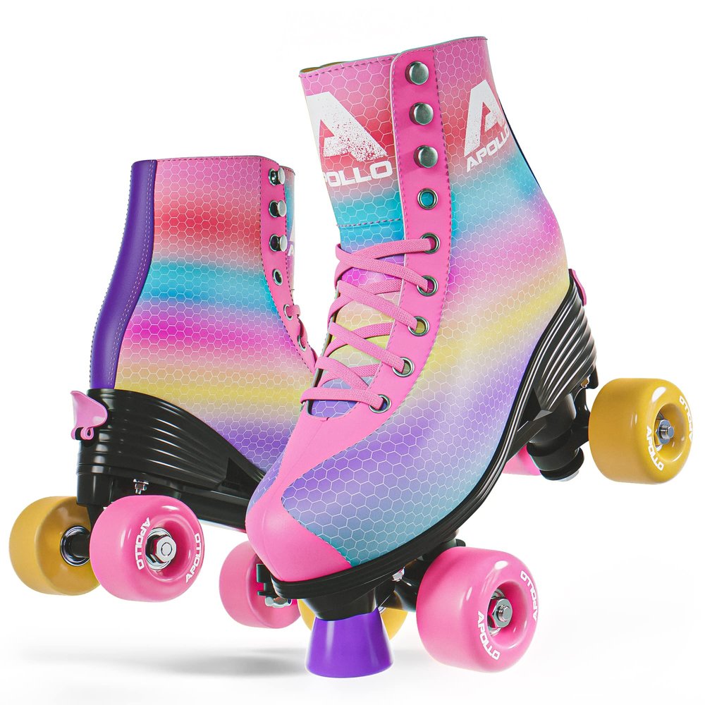 APOLLO Retro Skates - Size Adjustable Quad Skates for Girls & Women - High Heel Rollerskates - Disco Quads - Dancing Queen S / J12-2