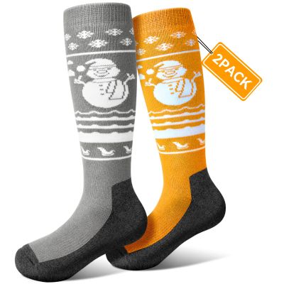 Pecube Merino Wool Kids Ski Socks 2 Pair Thermal Thick OTC Snow Socks for Boys Girls Toddler Skiing Snowboard Winter Sports