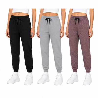 Sweet Hearts Girls Sweatpants - 3 Pack Super Soft Performance Jogger Girls Pants: Made in USA (Sizes 5-18), Size 10-12, Black/Heather Grey/Pink Space Dye