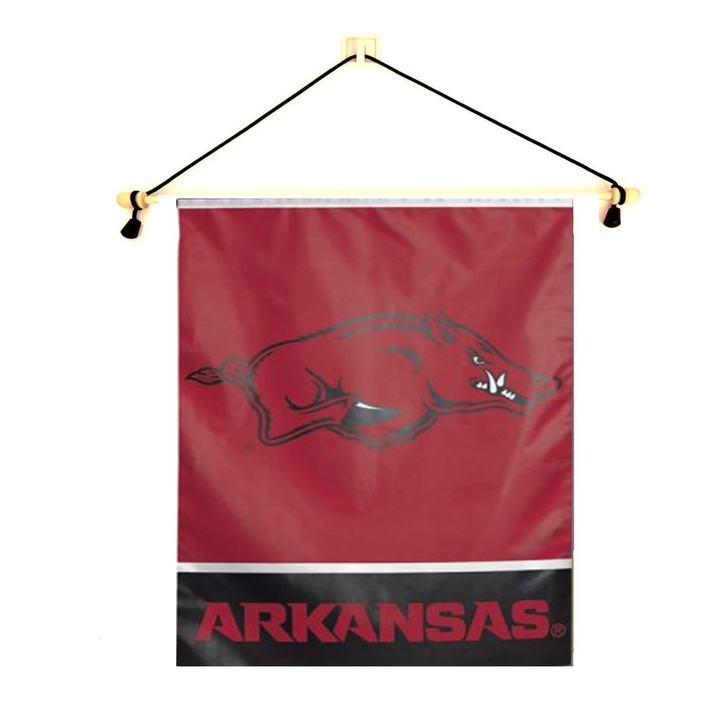 Arkansas Razorbacks Garden Flag With Banner Pole, 12.5 x 18 inch Flag with 15 inch Banner Pole and Cord, Licensed by Wincraft