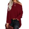 Batwing Sleeve Knit Tops One Shoulder Loose Pullover Long Sleeve Fashion Sweater(L-Wine Red) view 2