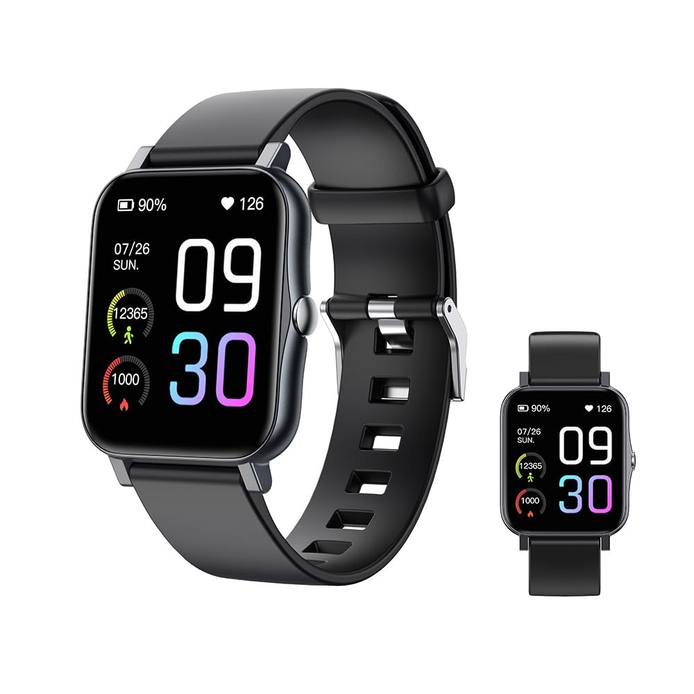 BrilliantHouse Fitness Tracker with Heart Rate Blood Pressure Oxygen Monitor Sleep & Temperature Weather Activity IP68 Waterproof Smart Watch Pedometer Step Counter Kids Man Women, Black