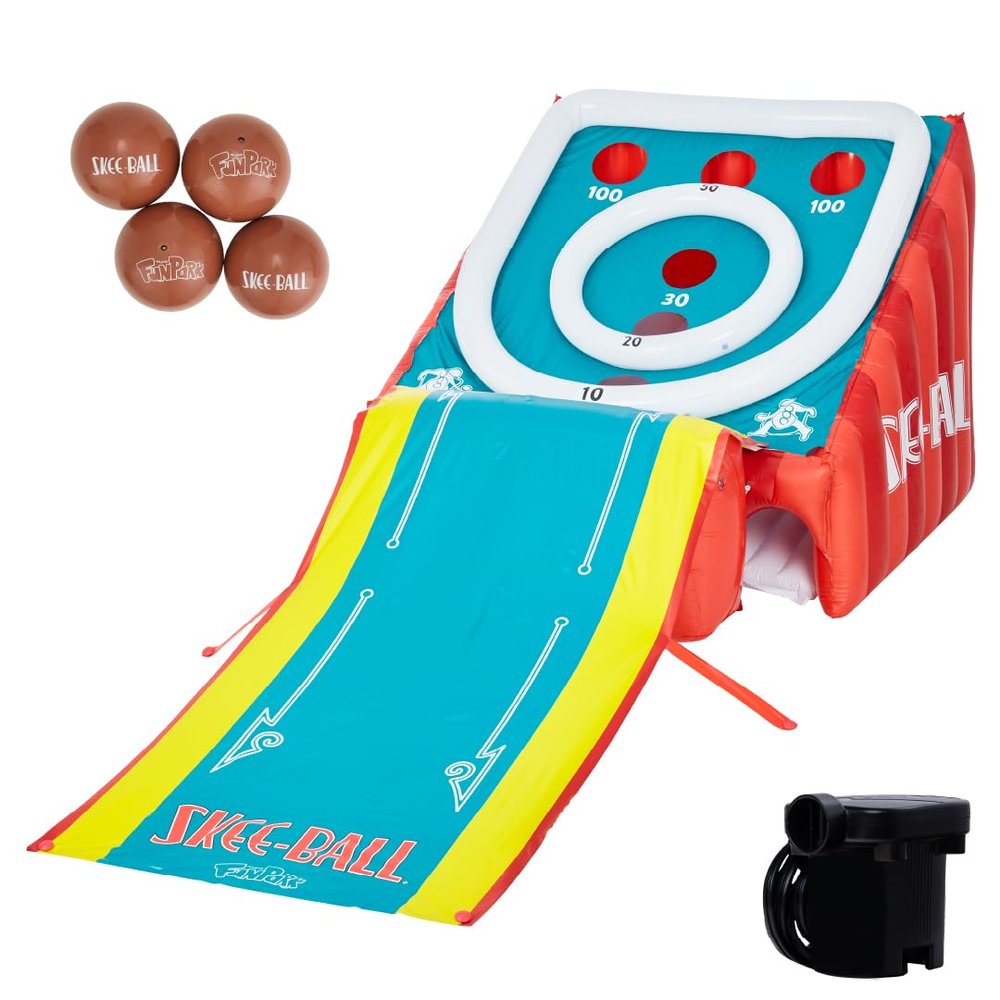 Flybar FunPark Giant Inflatable SkeeBall Game 11 Ft. Long Arcade Toy with 4 Balls and Electric Air Pump for Backyard, Indoor or Outdoor Family Play; Active Game for Kids & Adults, Ages 6+