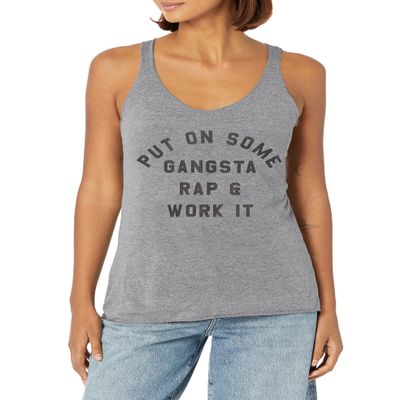 Fifth Sun Gangsta Work Women's Fast Fashion Racerback Tank Top, Gray Heather, X-Small