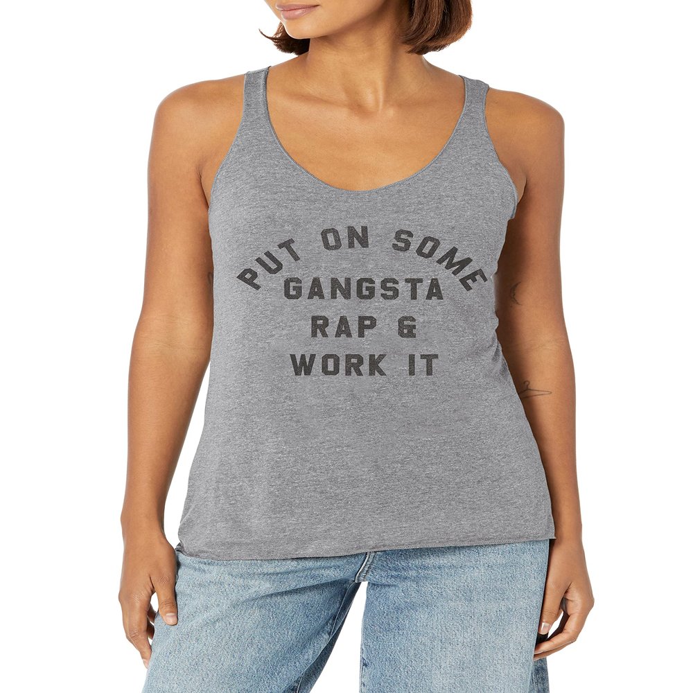 Fifth Sun Gangsta Work Women's Fast Fashion Racerback Tank Top, Gray Heather, X-Small