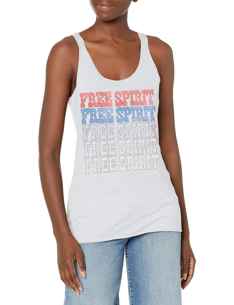 Fifth Sun Free Spirit Women's Fast Fashion Racerback Tank Top, White Heather, X-Large