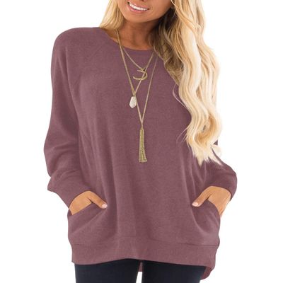 KUOTAI Long Sleeve Shirts for Women Casual Crew Neck Blouses Tunic Tops with Pocket(Mauve, XX-Large)