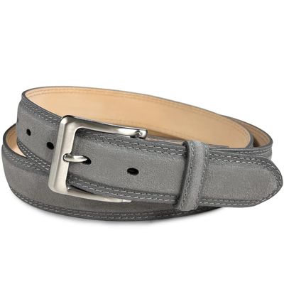 Belts.com Classic Nickel Brushed Buckle Suede Belt Genuine Leather Casual Dress Belt 1-3/8"(35mm) Wide (Gray, 34)