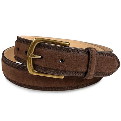 Belts.com Classic Antique Buckle Suede Belt Genuine Leather Casual Dress Belt 1-3/8"(35mm) Wide (Brown, 32)