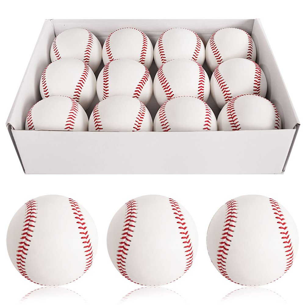 bkk 12 Pack Standard Size Adult Baseballs Unmarked & Leather Covered Training Ball Practice Baseball for Kids (Hard)