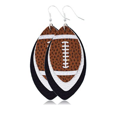 1/6/8/9Pairs Set Glitter Faux Leather Football Baseball Basketball Sports Teardrop Drop Dangle Earrings for Women Gift Jewelry Evil Eye Lucky Rugby Colorful Cool Punk-White Black