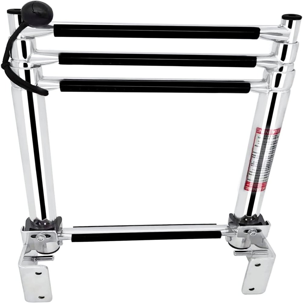Mojiate Made Stainless Steel Boat Ladder 4-Step, Telescoping Transom Stepladder, Self-Lock Transom Mount Brackets, Rated to 400 Pounds