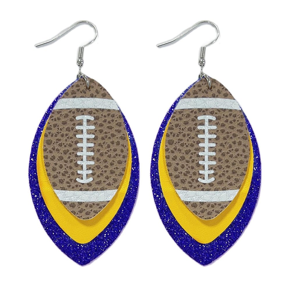 1/6/8/9Pairs Set Glitter Faux Leather Football Baseball Basketball Sports Teardrop Drop Dangle Earrings for Women Gift Jewelry Evil Eye Lucky Rugby Colorful Cool Punk-Yellow Blue