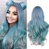 WIGER Long Wavy Rainbow Wigs Bluish Green Long Curly Hair Middle Part Multi-Color Wigs Synthetic Mermaid Wig 28 Inch Heat Resistant Full Wig for Daily or Party view 1