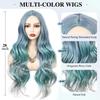 WIGER Long Wavy Rainbow Wigs Bluish Green Long Curly Hair Middle Part Multi-Color Wigs Synthetic Mermaid Wig 28 Inch Heat Resistant Full Wig for Daily or Party view 2