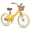 Petimini 20 Inch Girls Bike for Age 6 7 8 9 Years Old Big Kids Retro Vintage Style Bicycles with Basket Dual Hand Brake and Bell, Yellow view 1