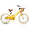Petimini 20 Inch Girls Bike for Age 6 7 8 9 Years Old Big Kids Retro Vintage Style Bicycles with Basket Dual Hand Brake and Bell, Yellow view 2