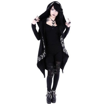 tuduoms Black Punk Gothic Hoodie Women Long Sleeve Zip Up Hoodie Moon Jacket Top Long Sweatshirts Plus Size Y2k Goth Clothing