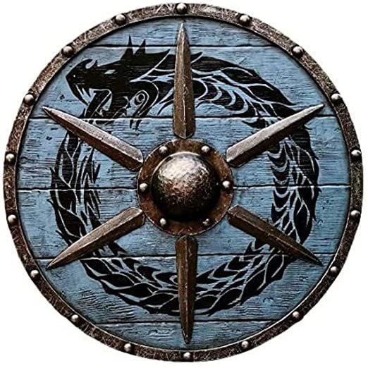Medieval Warrior Wooden Viking Shield Round Shield Dragon Face Viking Collectibles 24" Shield Home Dcor Item, Gift Item (Blue & Black)
