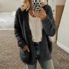 SHOPESSA Fleece Cardigan Sweaters for Women Soft Long Sleeve Jacket with Pockets Button Down Open Front Fall Clothes Black view 2