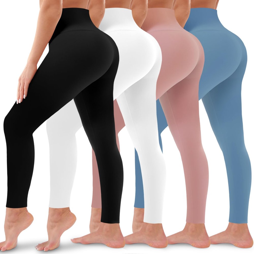 4 Pack Leggings for Women Butt Lift High Waisted Tummy Control No See-Through Yoga Pants Workout Running Leggings Assort15