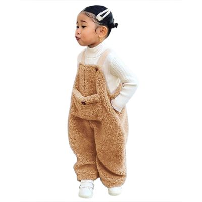 AnFeng Loose Pants Flannel Suspender Warm Girl Winter Baby Overalls Kids Toddler Pants Boys Solid Girls Pants (Brown, 2-3 Years)