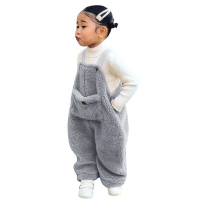 AnFeng Loose Pants Flannel Suspender Warm Girl Winter Baby Overalls Kids Toddler Pants Boys Solid Girls Pants (Grey, 3-4 Years)