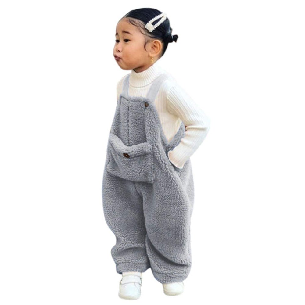 AnFeng Loose Pants Flannel Suspender Warm Girl Winter Baby Overalls Kids Toddler Pants Boys Solid Girls Pants (Grey, 3-4 Years)