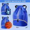 BROTOU Soccer Bags, Football Backpack, Volleyball Bag, Drawstring Backpack with Ball and Shoe Compartment, Football bags for Equipment Swim Gym Bag (Blue) view 3