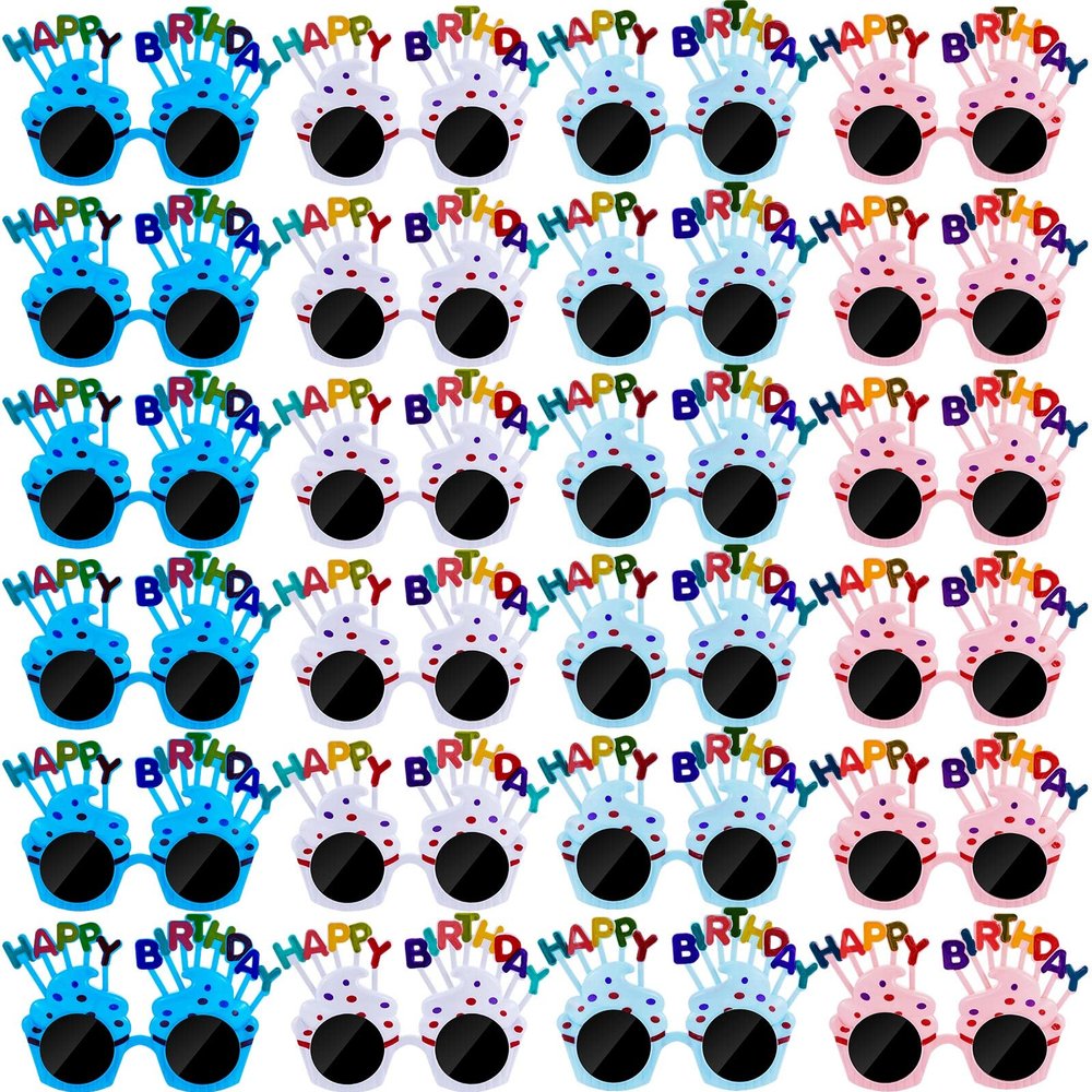 Dunzy 24 Pairs Novelty Birthday Sunglasses Sweet Cream Cake Sunglass Funny Sunglass Photo Props for Adults Happy Birthday Party Favors