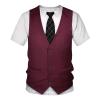 Aislor Kids Boys Tuxedo T-Shirt Short Sleeve Suit Vest Fake 3D Tie Printed Shirt Funny Top for Formal Wedding Party Burgundy 10-11 Years view 1