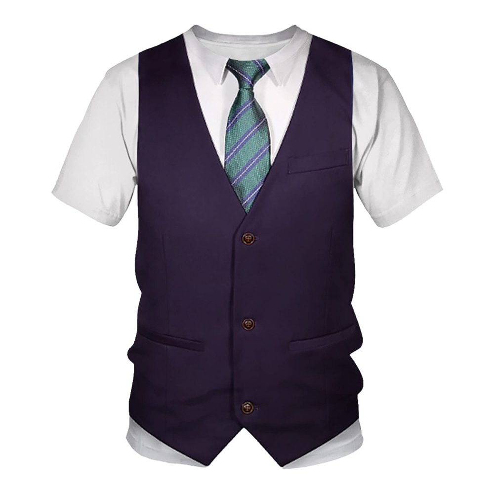 Aislor Kids Boys Tuxedo T-Shirt Short Sleeve Suit Vest Fake 3D Tie Printed Shirt Funny Top for Formal Wedding Party Purple 3-4 Years