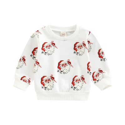 MoZiKQin Toddler Baby Girl Boy Christmas Outfit Santa Print Sweatshirt Long Sleeve Crewneck Sweater Shirt Xmas Clothes (Santa Claus+Umbrella,2-3T)