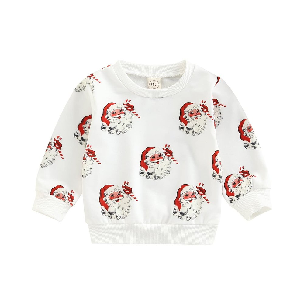 MoZiKQin Toddler Baby Girl Boy Christmas Outfit Santa Print Sweatshirt Long Sleeve Crewneck Sweater Shirt Xmas Clothes (Santa Claus+Umbrella,2-3T)