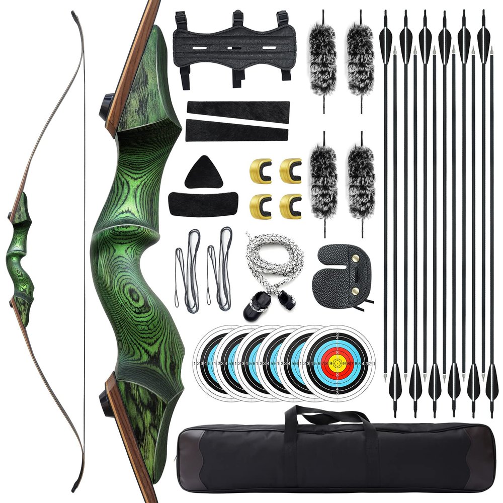 60 Inch Black Hunter Takedown Recurve Bow and Arrow 20-60Lbs Hunting Archery Bow Right Hand Wood Riser Practice Bow for Adult Target Training (55LBS)