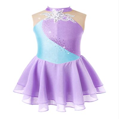Aislor Girls Lyrical Ballet Dance Dress Sleeveless Rhinestones Figure Ice Skating Leotard Dress Dancewear Skating wear Lavender 10 Years