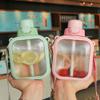 zyhfcfff-sd 2 Pack Square Transparent Water Bottle 24 Oz, Green/Pink Water Bottle Cute Portable Travel Canteen with Adjustable Strap 700ml view 1