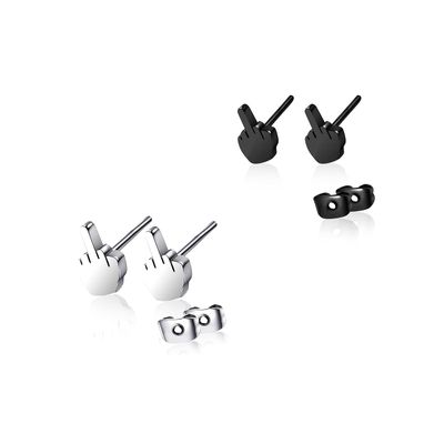 2/3Pairs Punk Stylish Stainless Steel Middle Finger Earrings Set Gold Silver Black Funny Fuck Doodle Stud Earrings for Men and Women-A 2Pairs
