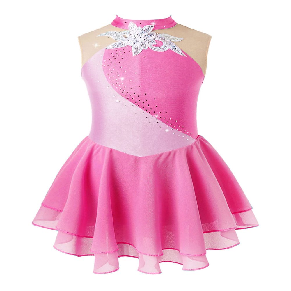 Aislor Girls Lyrical Ballet Dance Dress Sleeveless Rhinestones Figure Ice Skating Leotard Dress Dancewear Skating wear Pink 10 Years