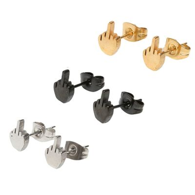 2/3Pairs Punk Stylish Stainless Steel Middle Finger Earrings Set Gold Silver Black Funny Fuck Doodle Stud Earrings for Men and Women-B 3Pairs